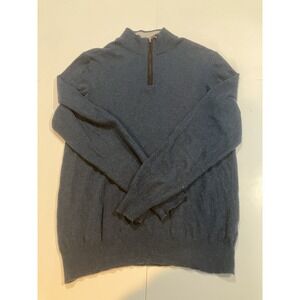 Filippo Riberti Merino Wool Cashmere Blend L Men's 1/4 Zip Sweater Navy Blue